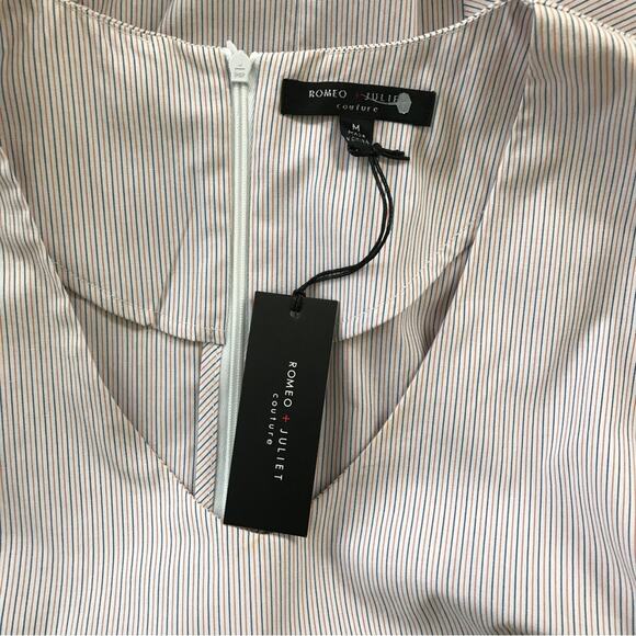 Romeo & Juliet NWT Peplum Blouse White Blue & Orange Long Sleeved - Picture 5 of 8